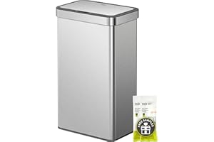 EKO Nova Sensor Trash Can, 21 Gallon/80 Liter Stainless Steel Rectangular Touchless Motion Sensor Trash Can, Matte Metallic