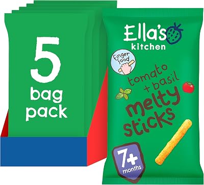 Ella's Kitchen Organic Tomato & Basil Melty Sticks 5 x 16g Maize Snacks