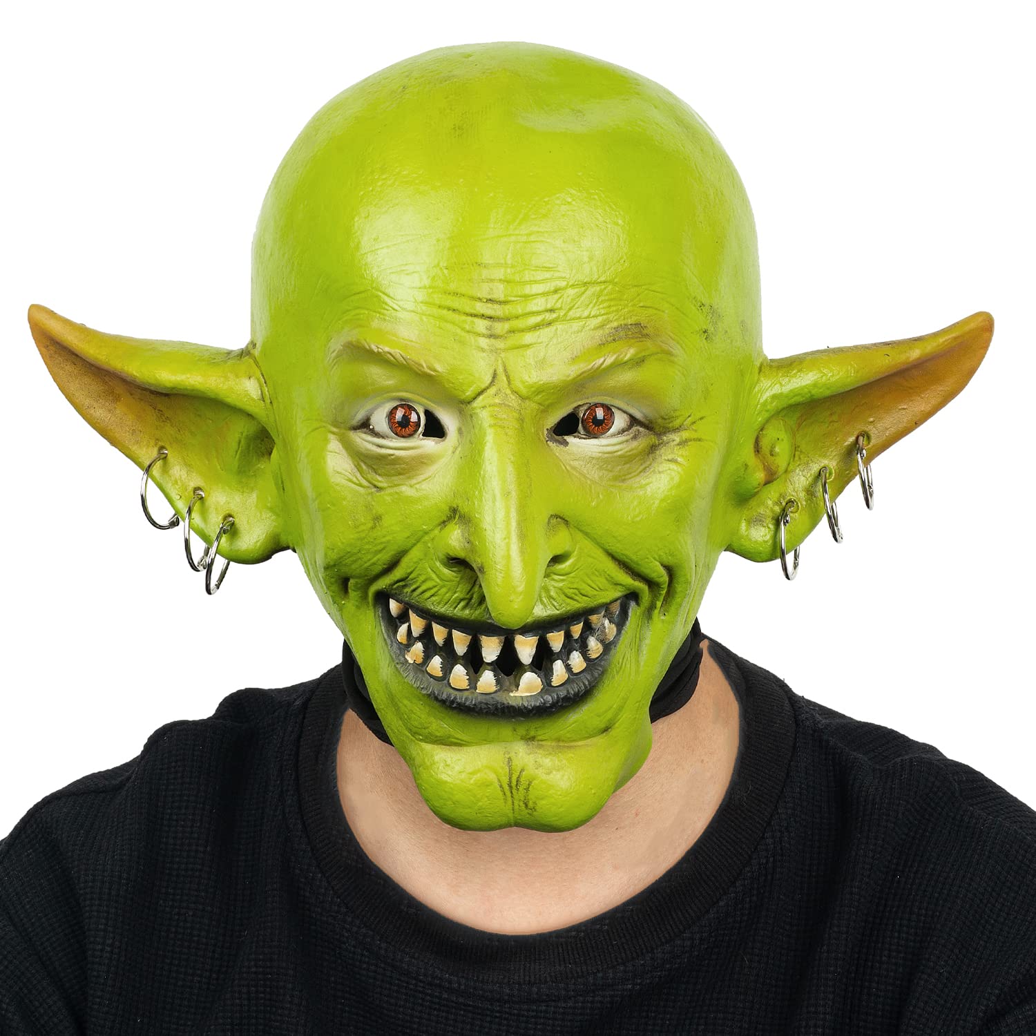 PartyHop Goblin Wizard Mask Latex Full Head Realistic Masks Myth Fancy Dress for Halloween Carnival Costume Birthday Party (Green)