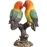 OECECR Lovebird Parrot on Stump Statue - Tree Hugger Garden Statues, Resin Parrot Figurines Lifelike Tropical Bird Sculptures for Patio Lawn Yard Home Desktop Decoration - Multicolor