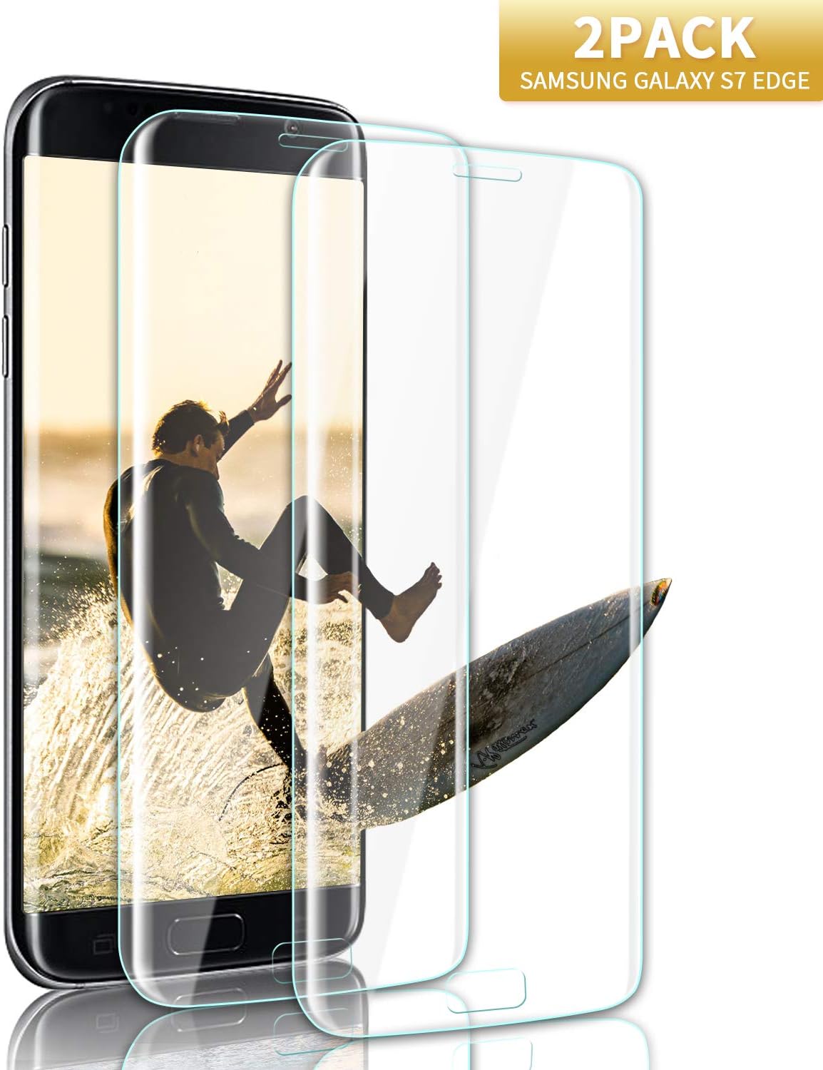 Aonsen Screen Protector Suitable Samsung Galaxy S7 Edge, Coverage Tempered Glass, 9H Hardness, Anti-Fingerprint, HD Crystal Protective Film Guard Cover [2 Pack] - Transparent