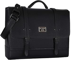 MOSISO Mens Laptop Shoulder Messenger Bag, 15.6 Inch Waterproof PU Leather Briefcase Large Satchel Durable Office School Business Bag Compatible MacBook Notebook Computer with 2 Front Buckle, Black