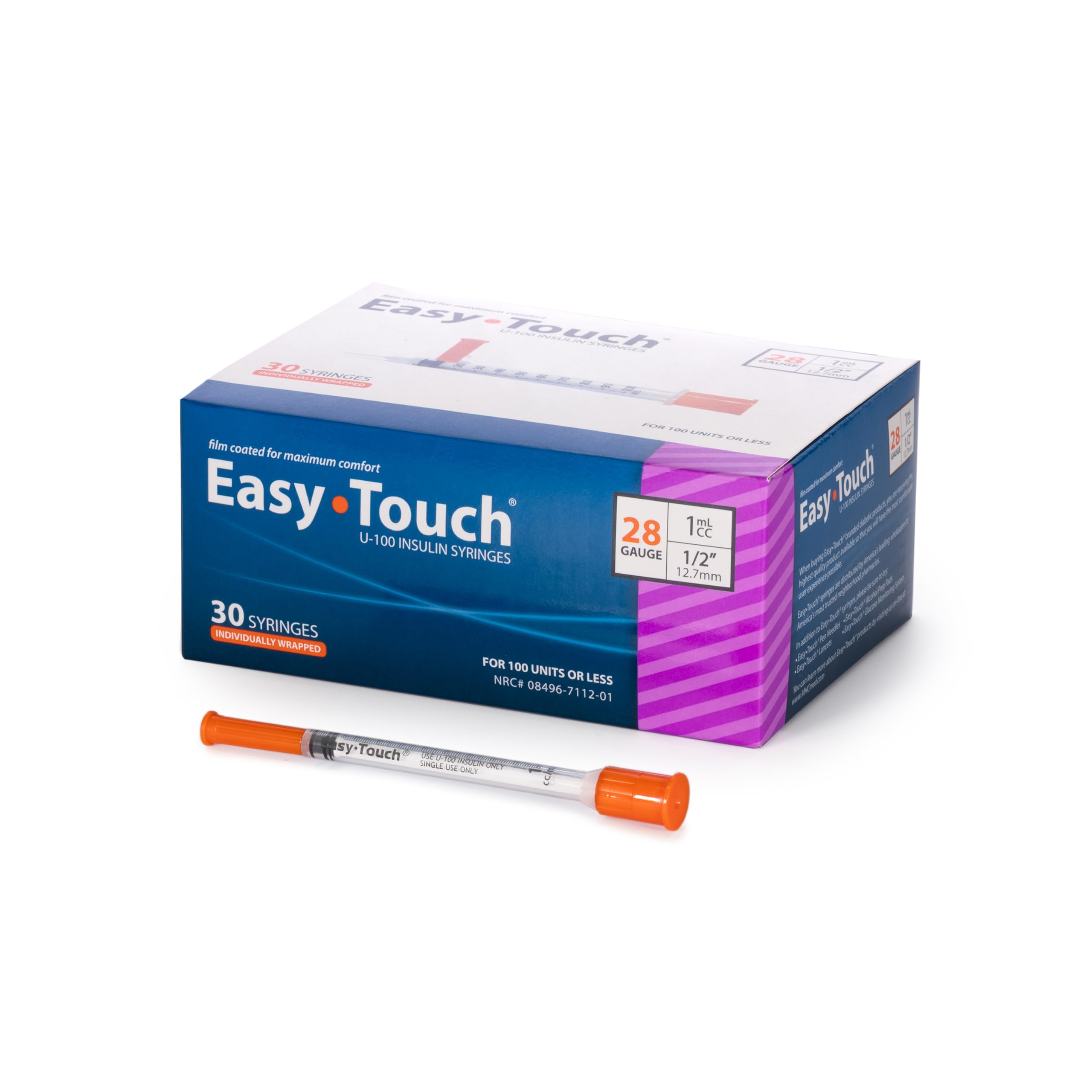 Easy Touch Individually Wrapped U-100 Syringes (28G 1cc 1/2" (12.7mm)) Image