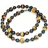 AURAS BY OSIRIS - Tigers Eye Necklace for Men/Women - Long Beaded Necklaces - Mens Neckless - Easy Lock Clasp