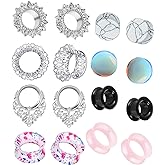 TIANCI FBYJS 8 Pairs Stainless steel Ear Tunnels Earrings Silicone Gauges Plugs For Ear Brass Hollow Plugs and Tunnels Glass Piercings Stretcher Kit 2g 00g 5/8