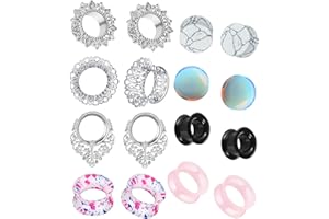 TIANCI FBYJS 8 Pairs Ear Tunnels Surgical Steel Woman Dangle Gauges Earrings Plugs Piercing Stretcher Silicone Opal Stone Tur