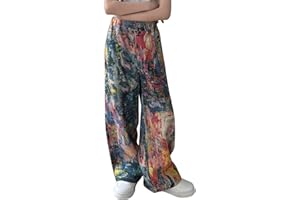 Girls Wide Leg Jeans Baggy Rainbow Colorful Elastic High Waist Denim Pants Teen Girls Y2k Street Casual Trousers