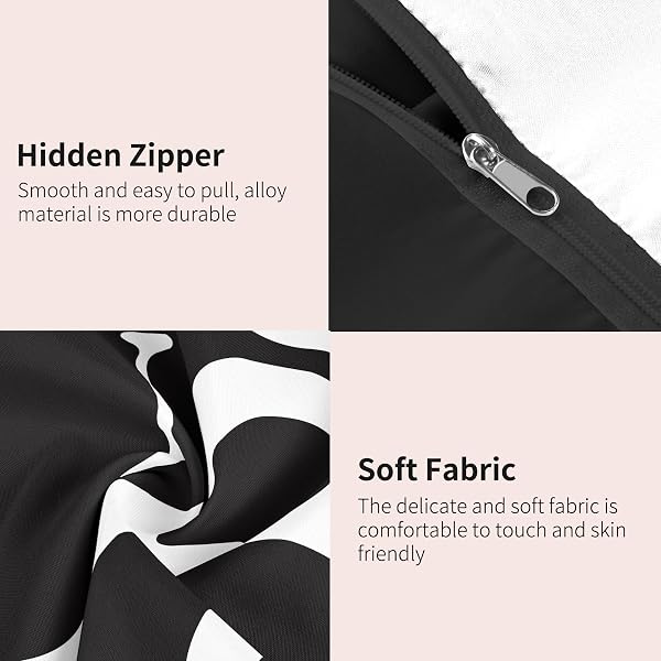 WATBRO KID’S DUVET COVER KING SIZE, RETRO HIPPIE BEDDDING SET, 3PCS SOFT MICROFIBER BEDDING SET WITH ZIPPER CLOSURE&CORNER TIES, GIRL BEDDING WITH PILLOWCASE – BLACK AND WHITE, KING