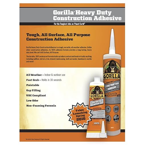 Gorilla Heavy Duty Construction Adhesive, 9 ounce Cartridge, White