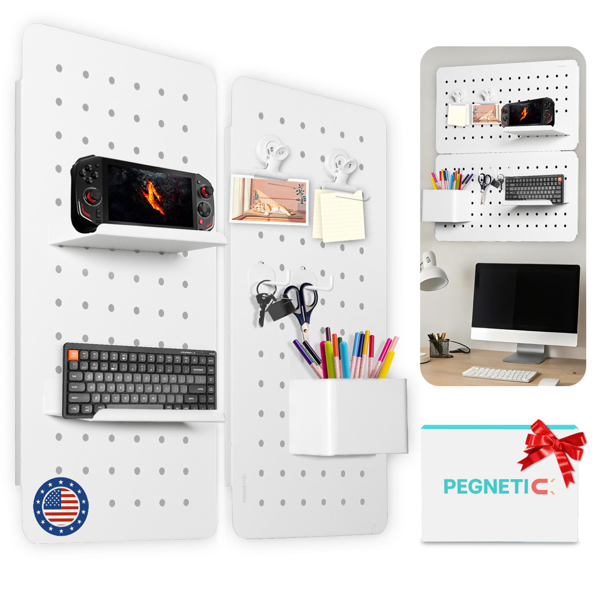 Photo 1 of Pegnetic Upgraded Metal Pegboard Wall Organizer Kit – Magnetic, Heavy-Duty Peg Board with Shelves, Hooks & Clips – Wall Mount Storage for Office, Kids, Makeup, Garage & Home, Craft Organizer