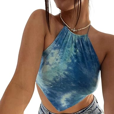 Who Care Y2k Summer Tie Dye Backless Bandage Crop Tops Chic Sexy Lace Up Halter Party Top Fashion Streetwear Camis Club One Size Amazon Co Uk Clothing