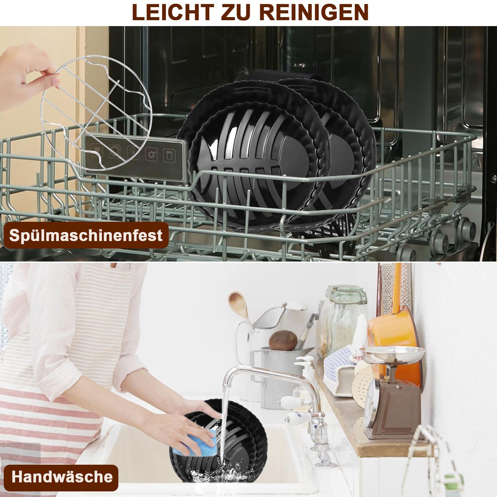 Moleath 15CM Heißluftfritteuse Zubehör für COSORI klein 2L(‎‎CAF-LI211), Chefman 2L, für Tefal 1.6L, 4PCS Mini Airfryer Zubehör mit Grillroste Silikonform, BPA-Frei Air Fryer Accessories 6