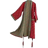 Purefair 100% Cotton Gauze Ginkgo Leaf Kimono Robe, Long Knit Loose Bathrobe Nightgown Ladies Loungewear Sleepwear for Women