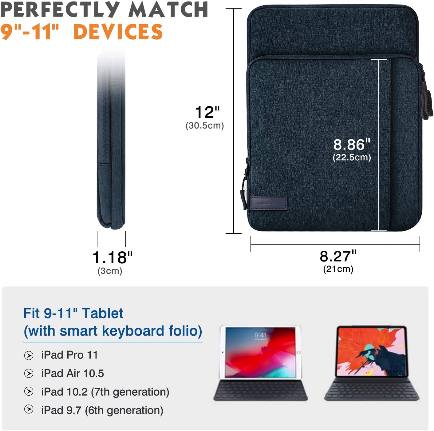 MoKo 9-11 Inch Tablet Sleeve Bag Carrying Case with Storage Pockets Fits New 11-inch iPad Pro M4/iPad Air M2 2024 - Image 3