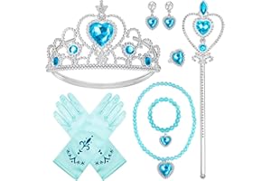 IGMaryBox 7PCS Princess Dress Up Accessories Diamond Crown Set with Gloves Tiara Wand Necklace Earrings Bracelet Ring Present