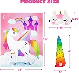 JOYIN Pin the Horn on the Unicorn Game Poster 28x21 with 24 Horns Blindfold view 4