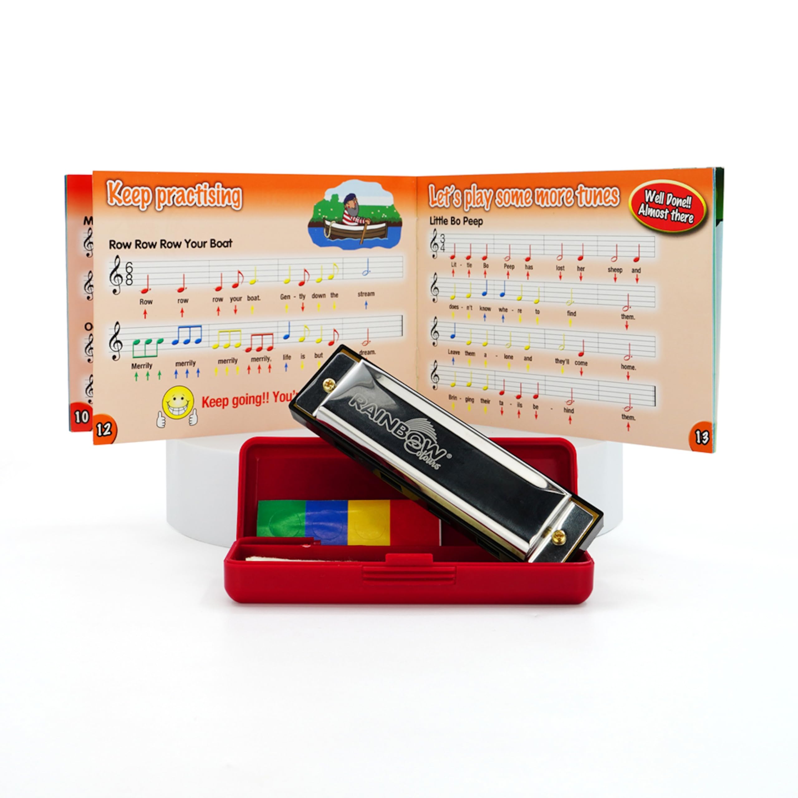 Rainbow Colours Harmonica for Kids - 4 Hole Sticker Kids Harmonica, Playbook and Completion Certificate for Musical Educational - 4 Hole Easy Play