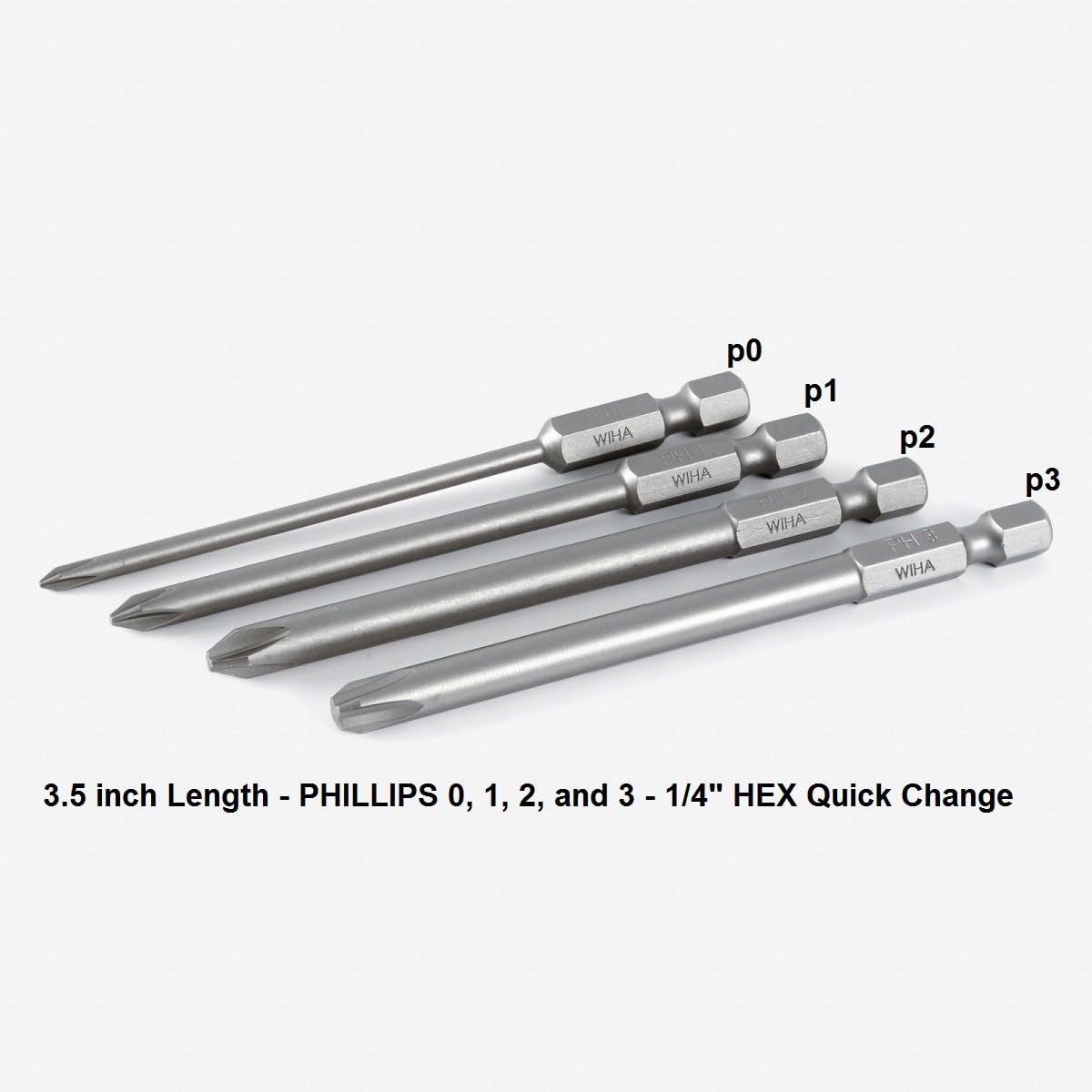 Phillips Extended 3-1/2 inch Length Bit Set - German Engineered - Extra Long Medium 3