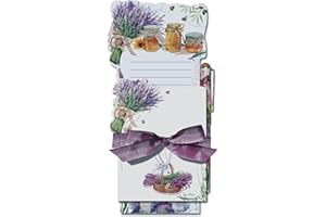 Lissom Design Notepad Bundle with Pen - Magnetic List Pad and Die Cut Note Pad Gift Set, 3-Piece, Lavender Bee Farm
