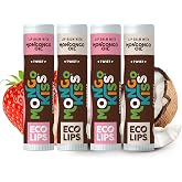 Eco Lips Mongo Kiss USDA Organic Lip Balm, 4-Pack | Coconut &amp; Strawberry Lavender | Organic Beeswax, Cocoa Butter &amp; Mongongo Oil | Long-Lasting Hydration &amp; Moisture