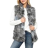 Amazhiyu Women's Faux Fur Zip Up Vest Stand Collar Sleeveless Jacket with Pocket
