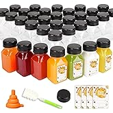 TOMNK 45pcs Juice Bottles with Caps, 4oz Plastic Containers with Lids Empty Reusable Clear Ginger Shots Bottles with Label, Funnel, and Brush Beverage for Juicing, Smoothies, Drinking, Fridge