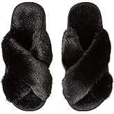 Csfry Women's Cross Band Fuzzy Slippers Fluffy Open Toe House Slippers