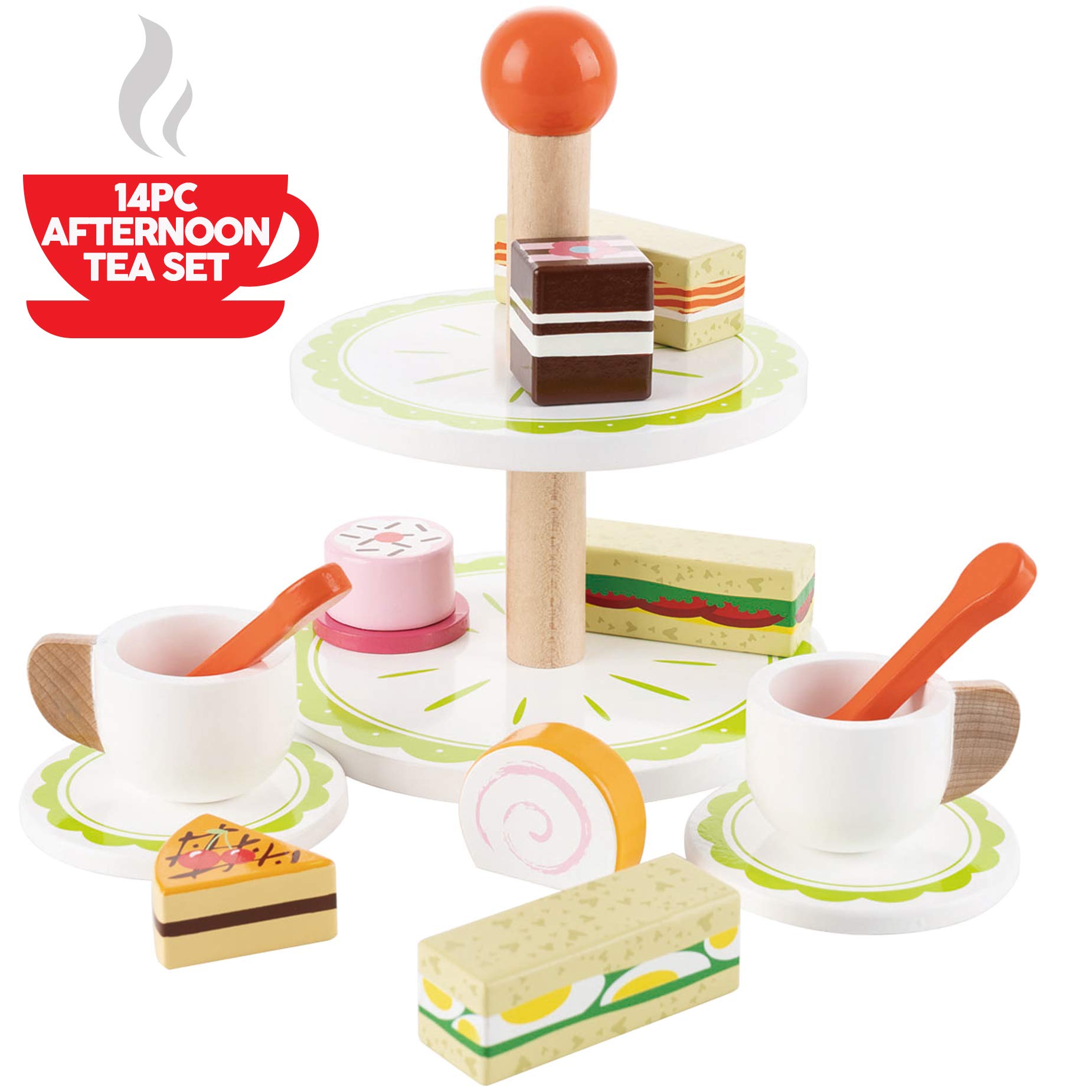 wooden afternoon tea set