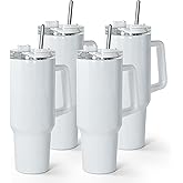 AGH 40 oz Sublimation Tumbler with Handle, 4 Pack Shimmer Glass Cups with Straw and Lid, Sublimation White Tumblers Blanks