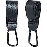 Seimneire 2 Pcs Black Stroller Hooks Clips, Mommy Baby Hook Straps for Diaper Shopping Bags Stroller Accessories