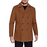 COOFANDY Men's Double Breasted Pea Coat Winter Overcoat Short Trench Coat Notched Collar