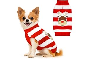 BAEJMJK Dog Christmas Sweater Striped Xmas Holiday Dog Clothes Warm Turtleneck Pet Puppy Outfits Costume Fall Winter Knit Pullover for Small Medium Large Dogs(Red Reindeer A,Medium)