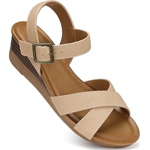 SHIBEVER Wedge Sandals for Women Dressy: Comfortable Low Heel Summer Sandal | Casual Walking All-Day Comfort Dress Ladies Str