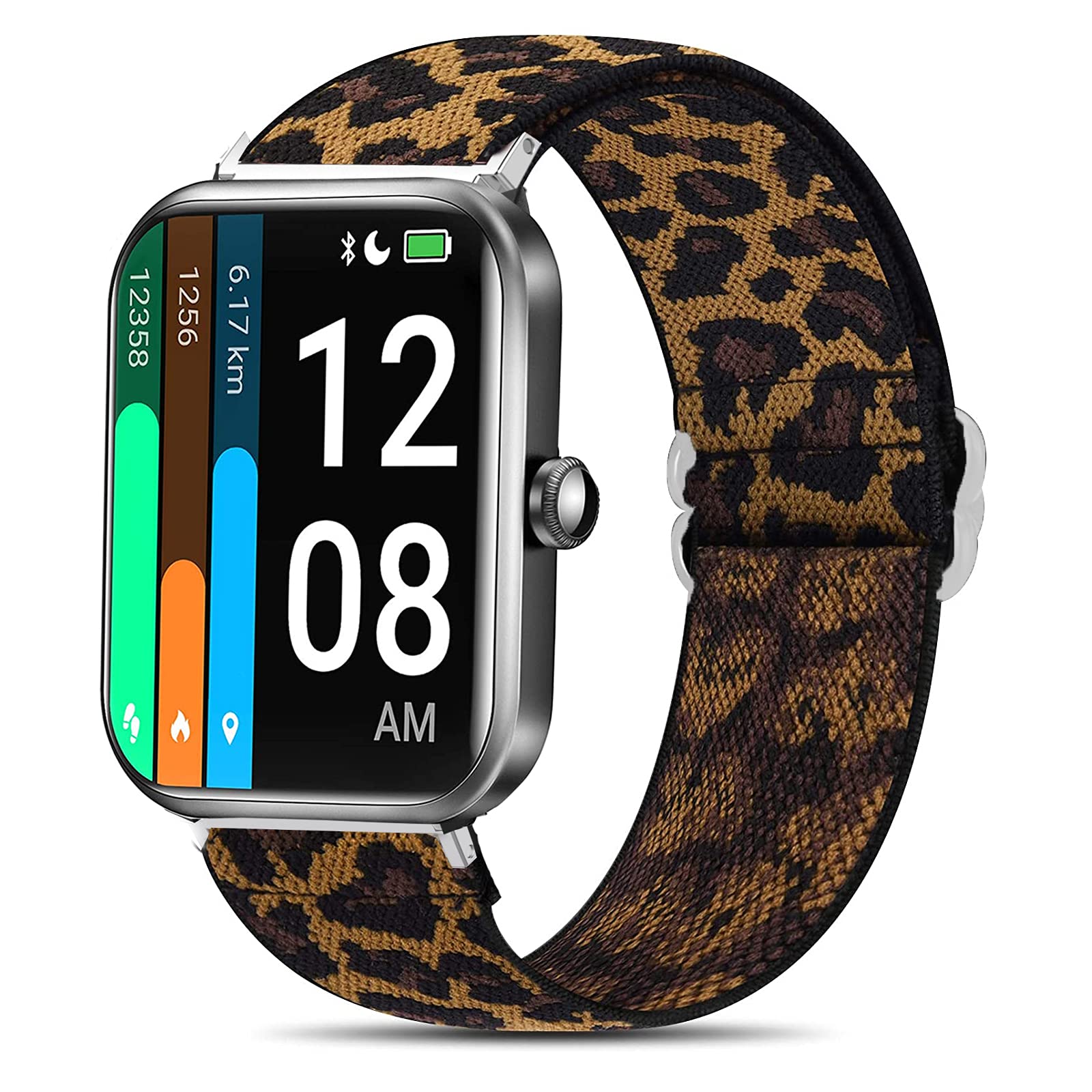 Giaogor Bracelet Compatible with ID206, Adjustable Fabric Bracelets, Soft and Stretchy Elastic Replacement Strap for ID206 Smartwatch leopard