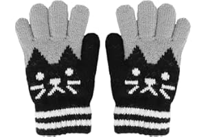 PURFUN Kids Cartoon Cat Full Finger Gloves Girls Boys Winter Thermal Skate Cycling Ski Knitted Gloves Mittens for 3-6 Yrs