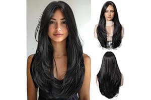OUFEI Black Wigs for Women Long Wig with Bangs Natural Straight Wigs Synthetic Hair Heat Resistant Wigs for Daily Party Cospl