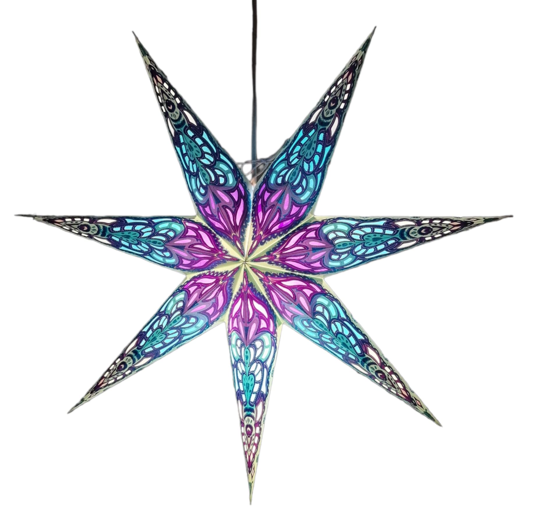 YEPSIO Paper Star Lantern Lampshade - Large 60cm Star Hanging Decorations for Christmas, Wedding, Home Decoration, Birthday Party - Glitter Blue Multi 7 001