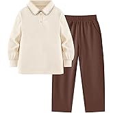 Little Bitty Boys 2-Piece Waffle Texture Knit Set, Long Sleeve Collared Top Wide Pants, Casual Fall Solid Outfit, 3-7 Years