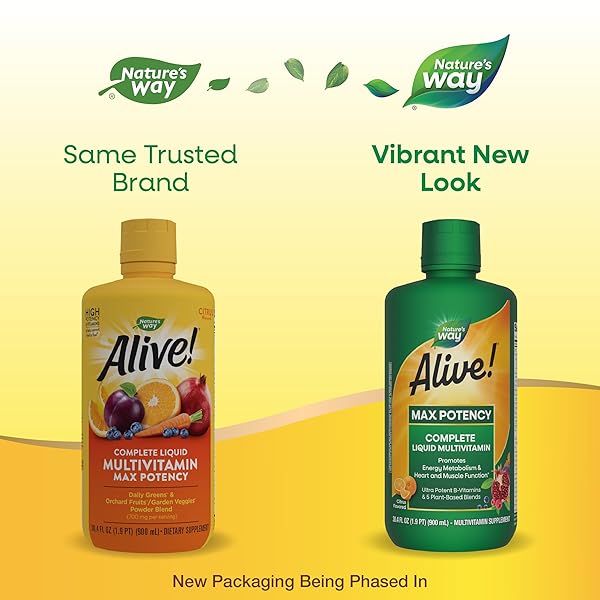 NATURE’S WAY ALIVE! MAX POTENCY COMPLETE LIQUID MULTIVITAMIN, LIQUID VITAMIN PROMOTES ENERGY METABOLISM, HEART & MUSCLE FUNCTION* WITH VITAMINS A, B, C, D, MULTIVITAMINS FOR WOMEN & MEN, 30.4 FL OZ