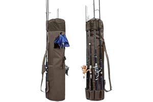 Allnice Durable Canvas Fishing Rod & Reel Organizer Bag Travel Carry Case Bag- Holds 5 Poles & Tackle