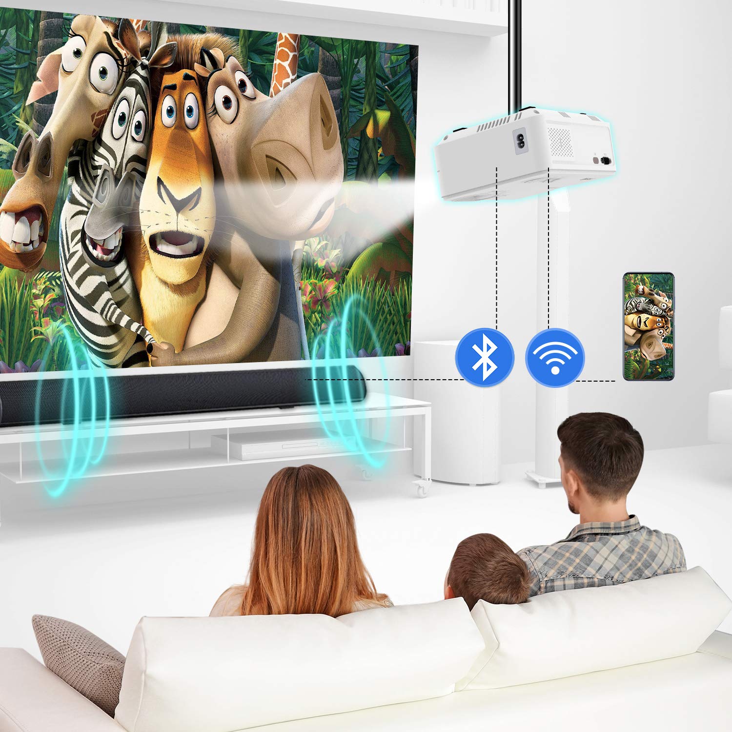 Mini Projector, Artlii Enjoy2 WiFi Bluetooth Projector, 1080P Full HD Supported, Keystone, WiFi Screen Mirroring, Portable Movie Projector Compatible with iOS, Android, TV Stick, HDMI, USB
