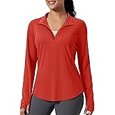 MAGCOMSEN Women's Long Sleeve Shirts Sun Protection Half 1/2 Zip Pullover Rash Guard Quick Dry Hiking Golf Workout Tops
