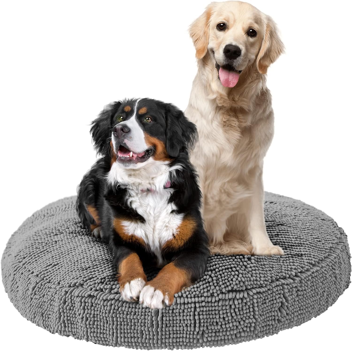 Soggy Doggy Super Snoozer Dog Bed | Gray | Extra-Large (42”x42”x7”) | Microfiber Chenille Round Bed for Dogs | Moisture Wicking Comfort