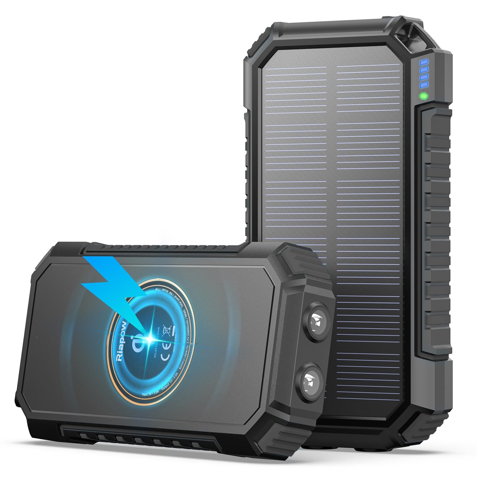 Photo 1 of Riapow Solar Charger Power Bank - 26800mAh Wireless Portable Charger with USB C – PD QC3.0 Fast Charging Battery Bank - External Battery Pack with 4 Outputs for Phone Tablet, 2 Flashlight for Camping