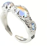 VibesHood Sterling Silver Moonstone Ring Aquamarine Gemstone Handmade Mood Adjustable Rings For Women Birthstone Ring Jewelry Gift For Women Mom Wife