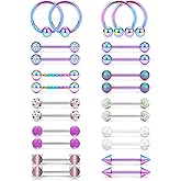 Oufksiyy 12 Pairs Nipple Rings Surgical Stainless Steel Hypoallergenic Nipple Piercing Jewelry 14G Nipple Barbells Hoops Tongue Rings for Women Men 14mm 14 Gauge Niple Tongue Jewelry