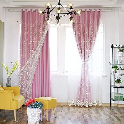 SearchI Vorhänge Wohnzimmer 2er Set aus Voile Vorhang Jacquard