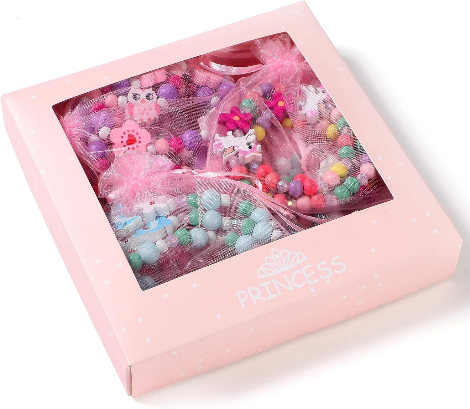 10 Sets Beaded Necklace and Bracelets for Girls Unicorn Mermaid Rainbow Animal Pendant Colorful Wooden Beads Princess Necklace Dress Up Pretend Play Jewelry Set Party Favor Gifts for Toddlers Kids: Clothing