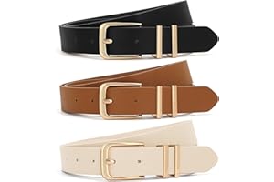 WHIPPY 3 Pack Women's Leather Belt For Jeans Dresses Pants Fashion Ladies Leather Waist Belt with Gold Buckle，1.1inch Width