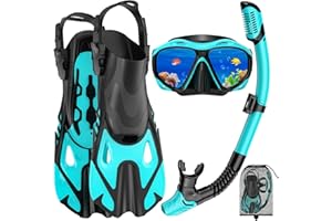 JWINTEE Snorkeling Gear for Adults, Mask Fin Snorkel Set, Dry Top Snorkel Mask, Panoramic View Anti-Leak Anti-Fog 3 in 1 Snorkeling Kit Travel Diving Package with Storage Bag